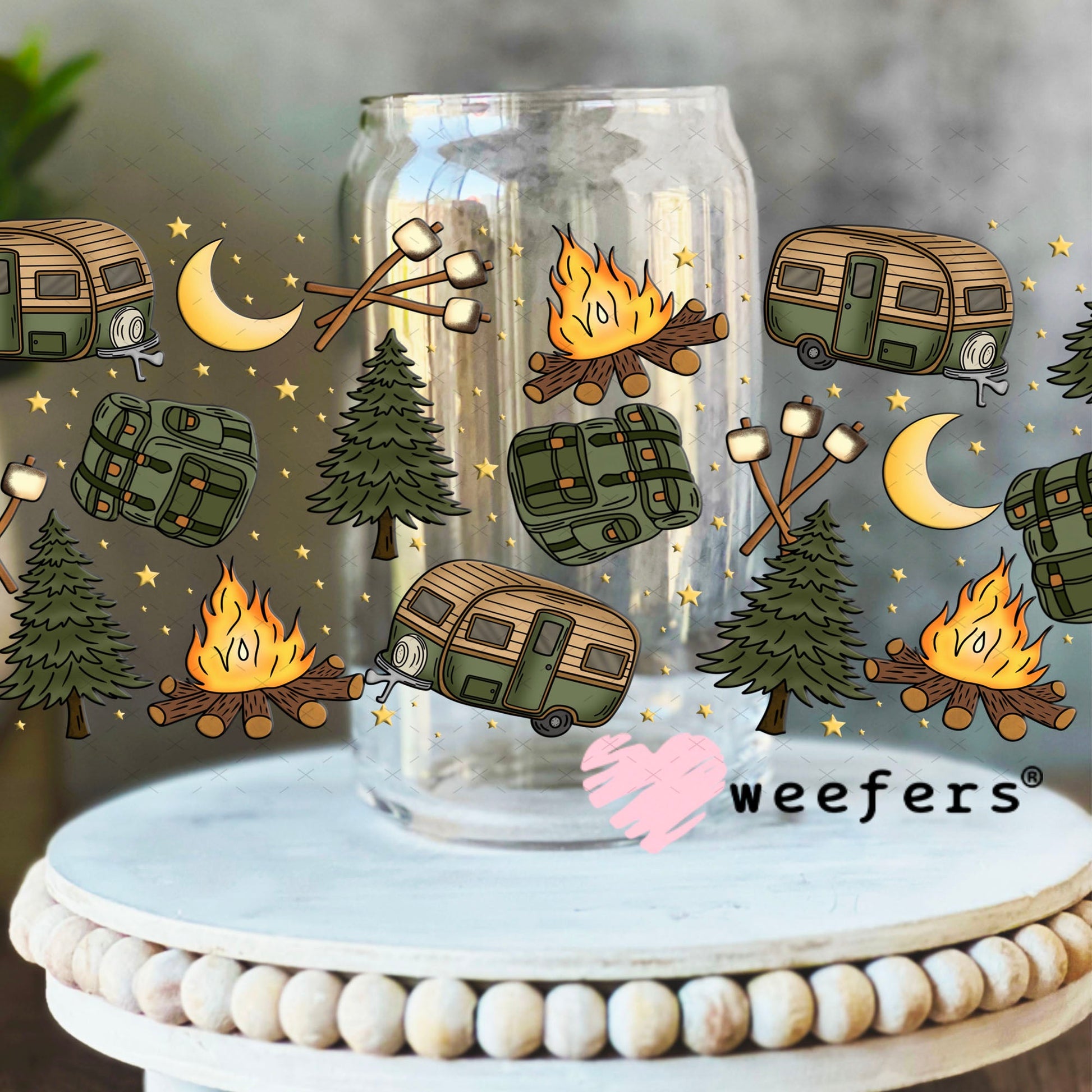 UV DTF Cup Wraps - Retro Camping 16oz Libbey Glass Original Size Weefers