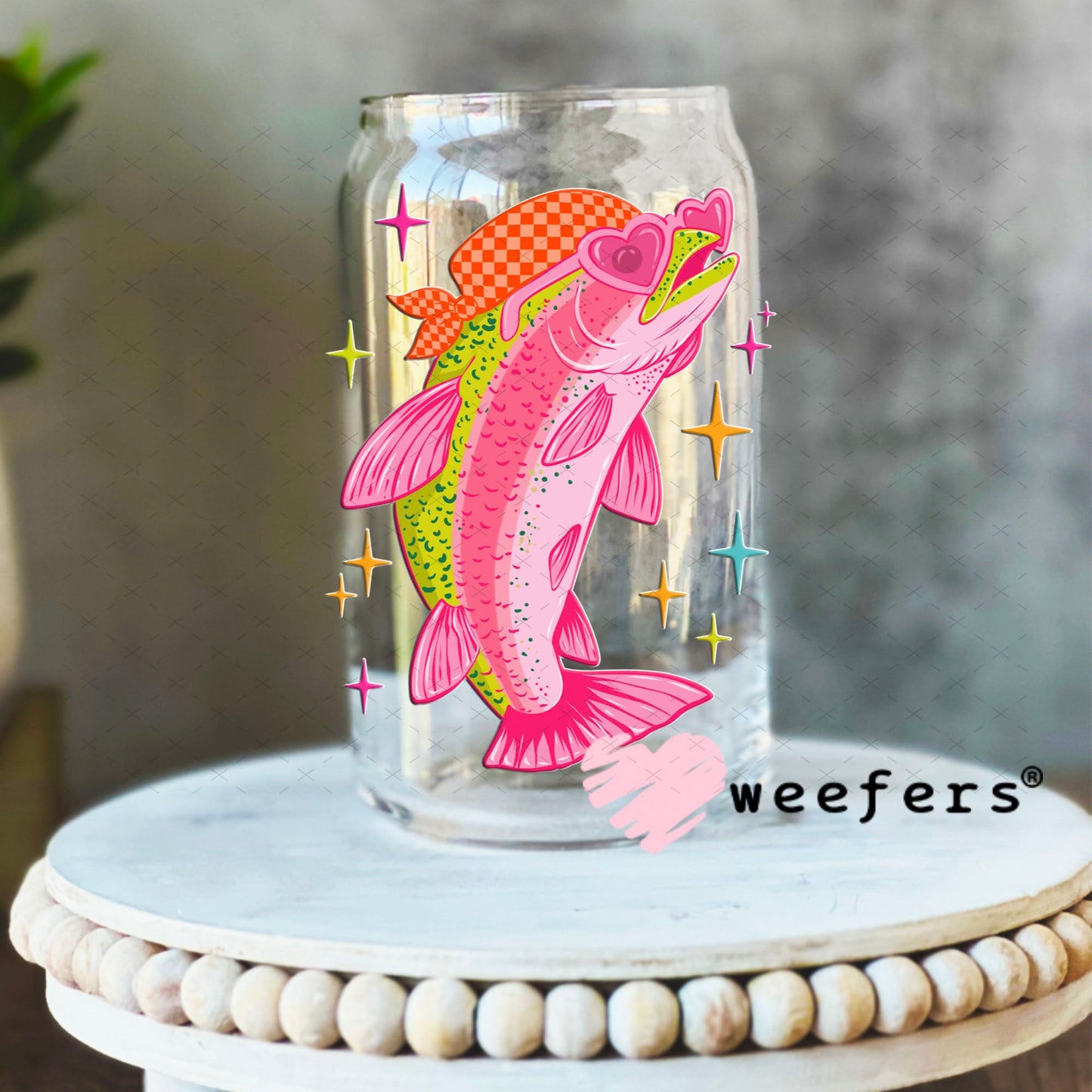 UV DTF Decal - Pink Sea Bass 16oz Libbey Glass Original Size Weefers