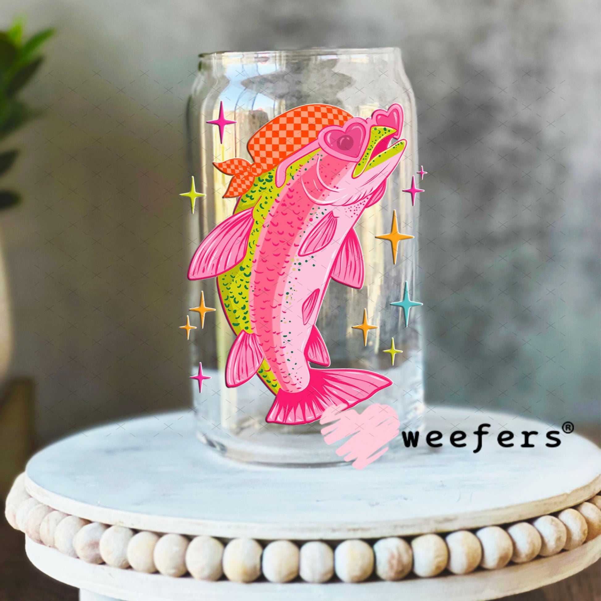 UV DTF Decal - Pink Sea Bass 16oz Libbey Glass Original Size Weefers