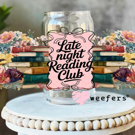 UV DTF Cup Wraps - Late Night Reading Club 16oz Libbey Glass Original Size Weefers
