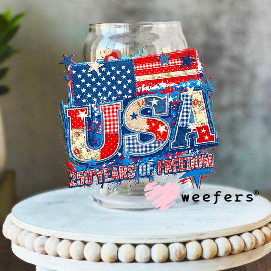 UV DTF Decal - USA 250 Years of Freedom 16oz Libbey Glass Original Size Weefers