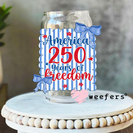 UV DTF Decal - Blue Red America 250 Years 16oz Libbey Glass Original Size Weefers