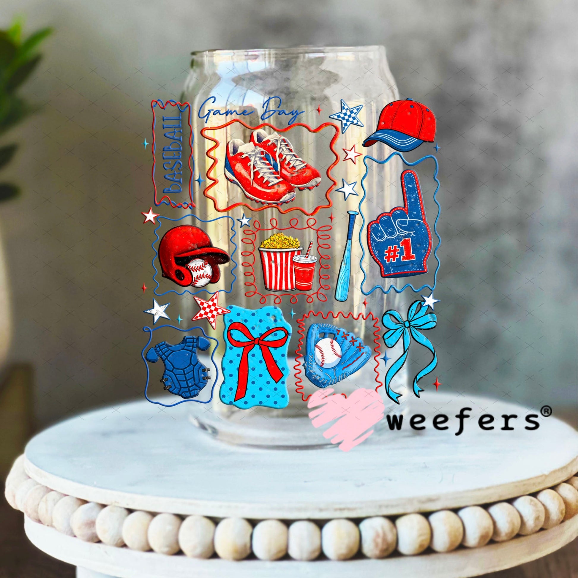 UV DTF Decal - Game Day Retro Baseball 16oz Libbey Glass Original Size Weefers