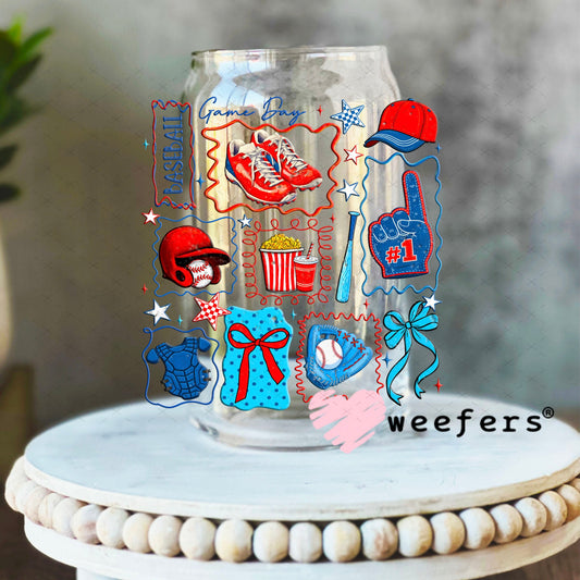 UV DTF Decal - Game Day Retro Baseball 16oz Libbey Glass Original Size Weefers