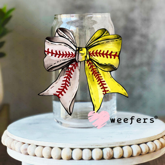 UV DTF Decal - Baseball Softball Bow 16oz Libbey Glass Original Size Weefers