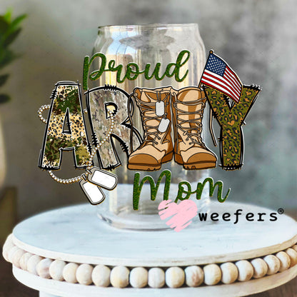 UV DTF Decal - Proud Army Mom 16oz Libbey Glass Original Size Weefers