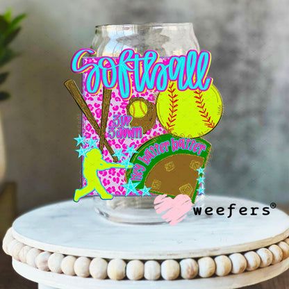 UV DTF Decal - Softball 3 Up 3 Down 16oz Libbey Glass Original Size Weefers