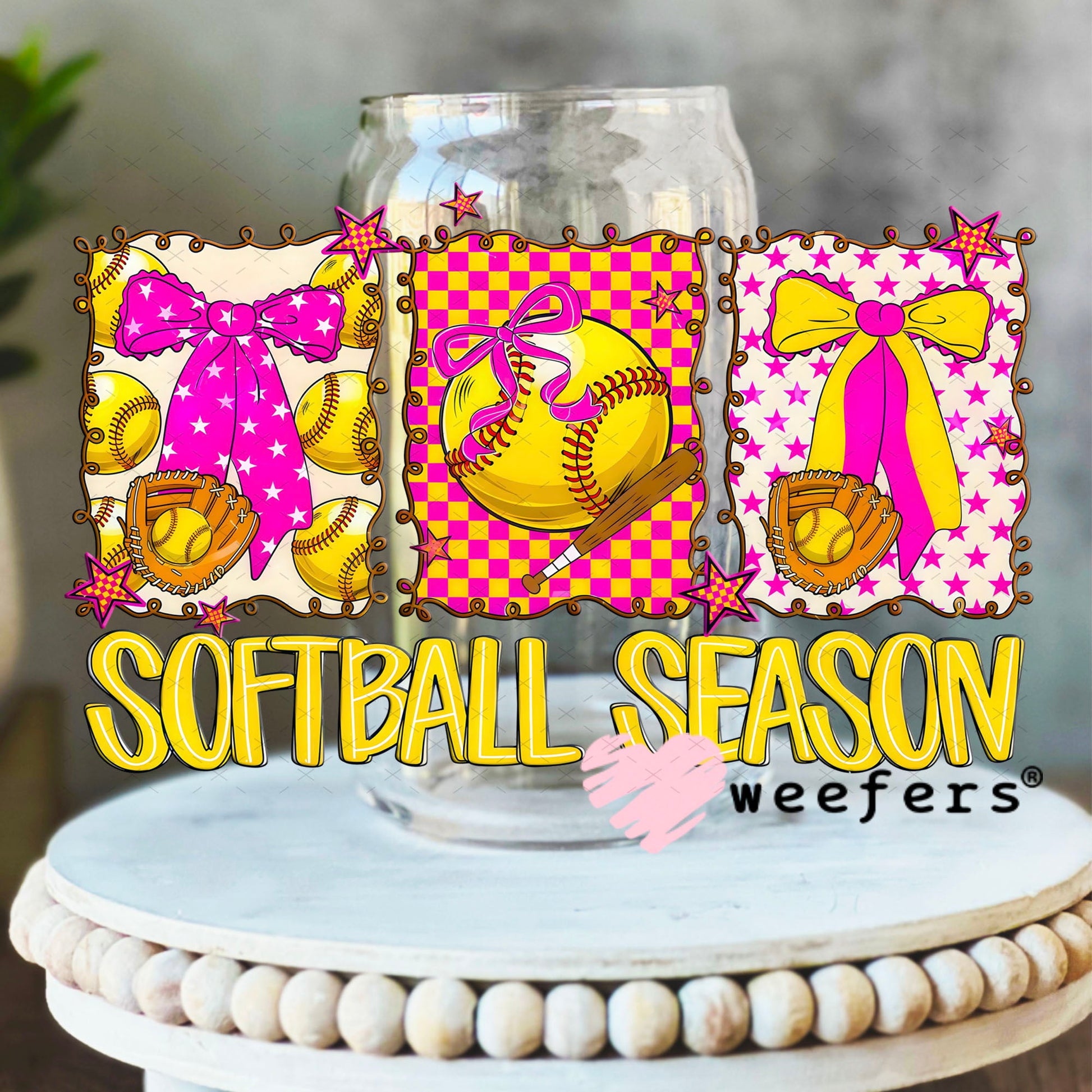 UV DTF Decal - Softball Season Pink 16oz Libbey Glass Original Size Weefers