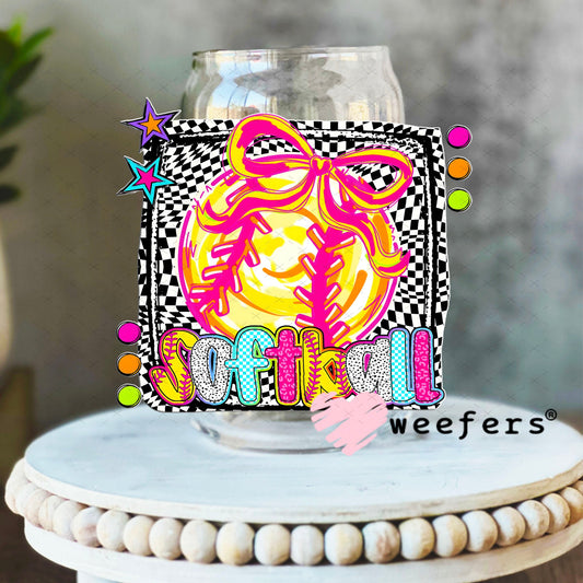 UV DTF Decal - Softball Checkered 16oz Libbey Glass Original Size Weefers