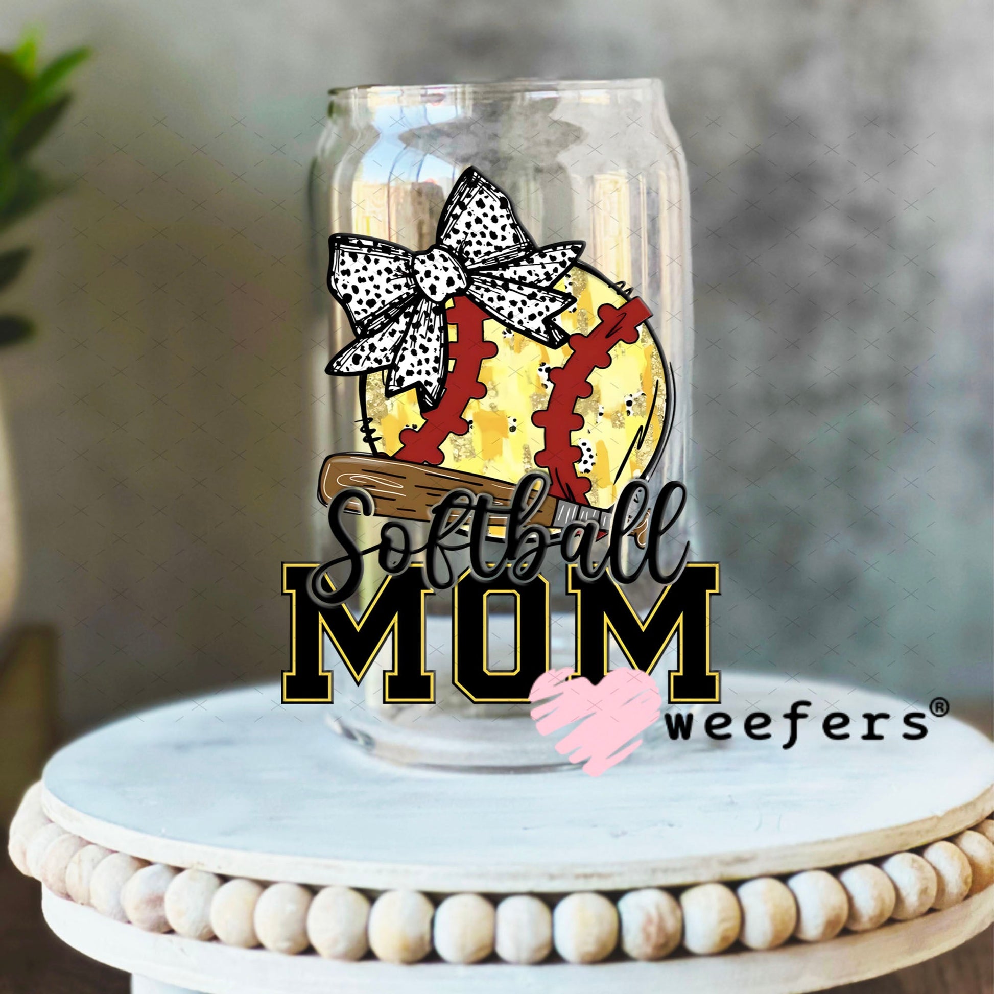 UV DTF Decal - Softball Mom 16oz Libbey Glass Original Size Weefers