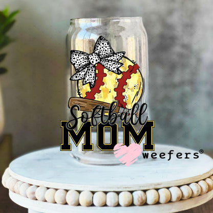 UV DTF Decal - Softball Mom 16oz Libbey Glass Original Size Weefers