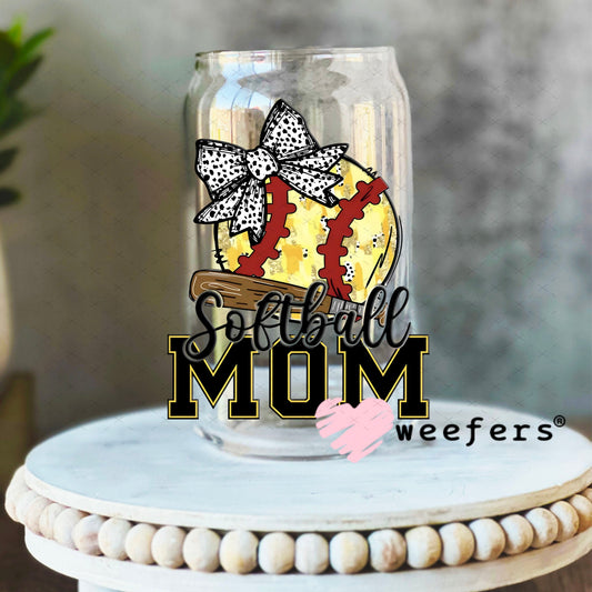 UV DTF Decal - Softball Mom 16oz Libbey Glass Original Size Weefers