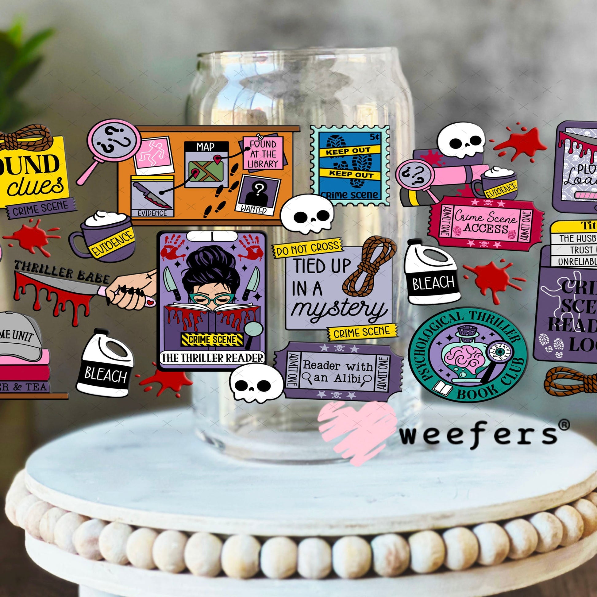 UV DTF Cup Wraps - True Crime Lover 16oz Libbey Glass Original Size Weefers
