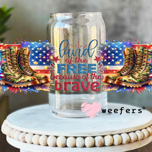 UV DTF Cup Wraps - Land of the Free because of the brave 16oz Libbey Glass Original Size Weefers