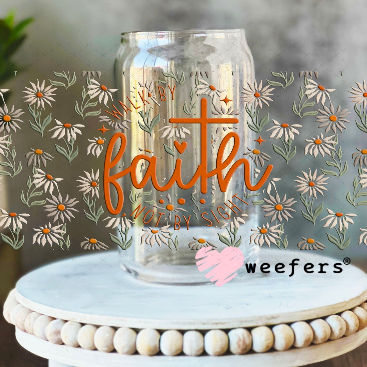 UV DTF Cup Wraps - Walk by Faith 16oz Libbey Glass Original Size Weefers
