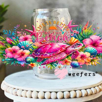 UV DTF Cup Wraps - Life is Better at the Beach Orange Pink 16oz Libbey Glass Original Size Weefers