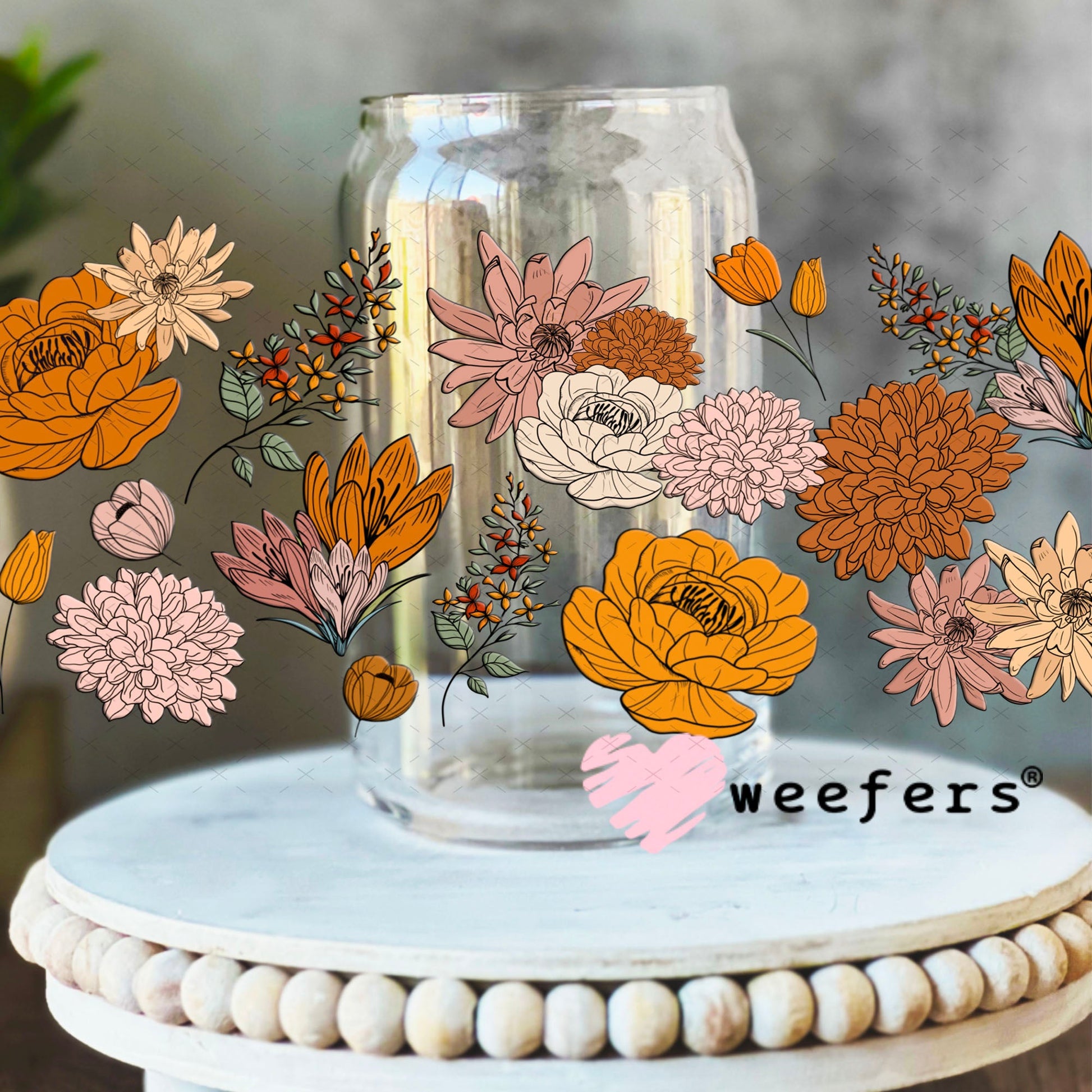 UV DTF Cup Wraps - Autumn Florals 16oz Libbey Glass Original Size Weefers