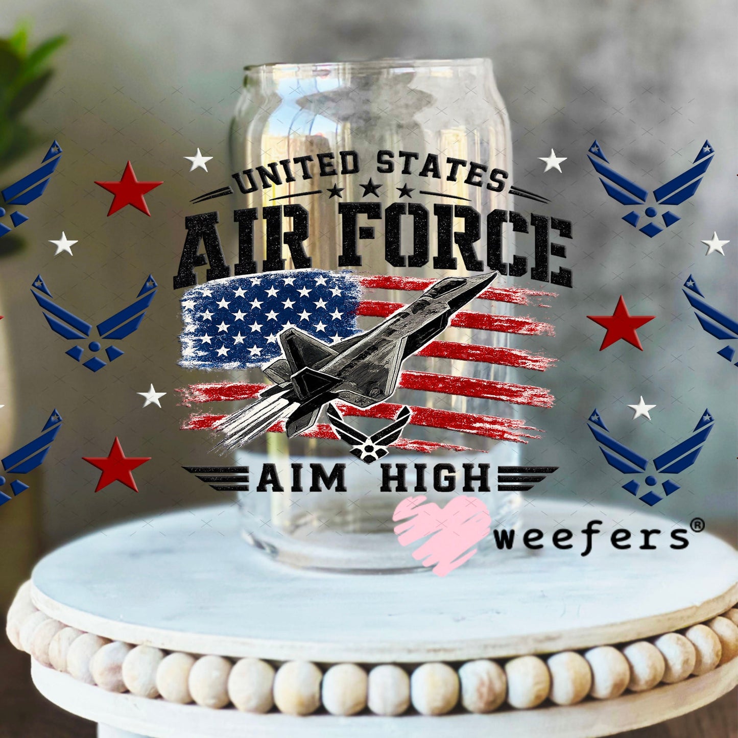 UV DTF Cup Wraps - Uniteds States Airforce Aim High - Weefers® Exclusive 16oz Libbey Glass Original Size Weefers