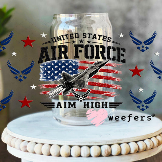 UV DTF Cup Wraps - Uniteds States Airforce Aim High - Weefers® Exclusive 16oz Libbey Glass Original Size Weefers