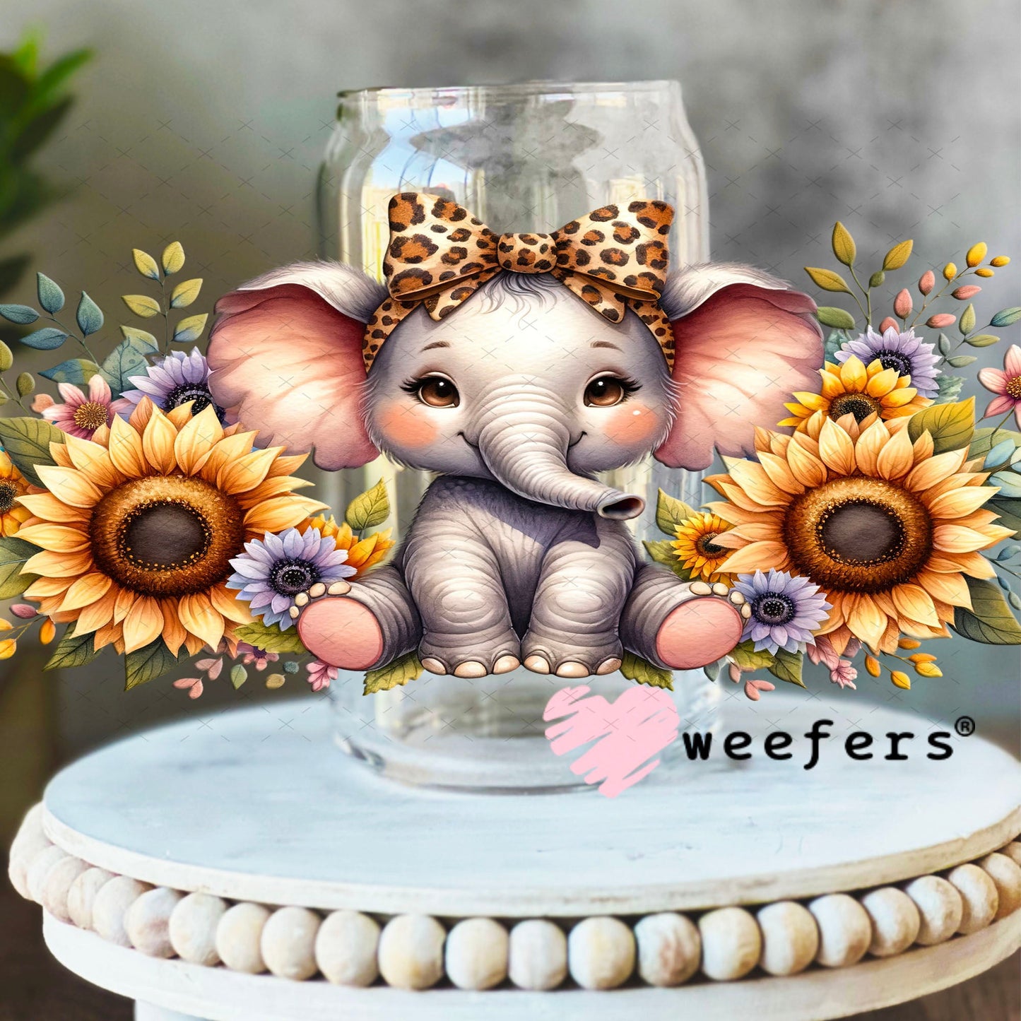 UV DTF Cup Wraps - Sunflower Elephan 16oz Libbey Glass Original Size Weefers
