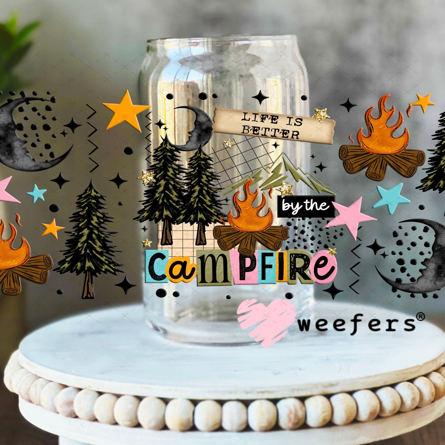 UV DTF Cup Wraps - Campfire 16oz Libbey Glass Original Size Weefers