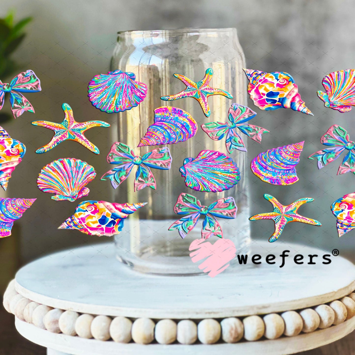 UV DTF Cup Wraps - Under the Ocean Seashells and Starfish 16oz Libbey Glass Original Size Weefers