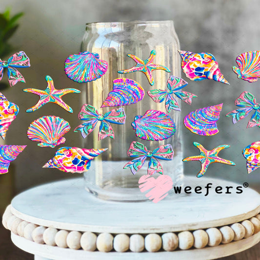 UV DTF Cup Wraps - Under the Ocean Seashells and Starfish 16oz Libbey Glass Original Size Weefers