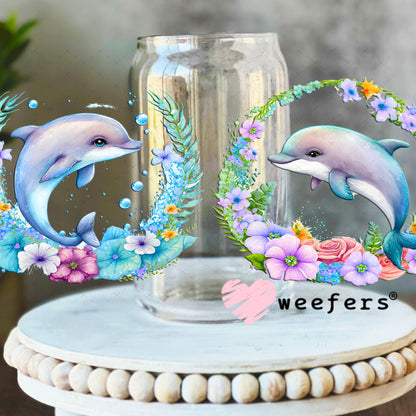 UV DTF Cup Wraps - Dolphins Flowers 16oz Libbey Glass Original Size Weefers