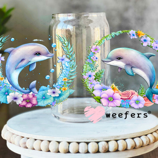 UV DTF Cup Wraps - Dolphins Flowers 16oz Libbey Glass Original Size Weefers