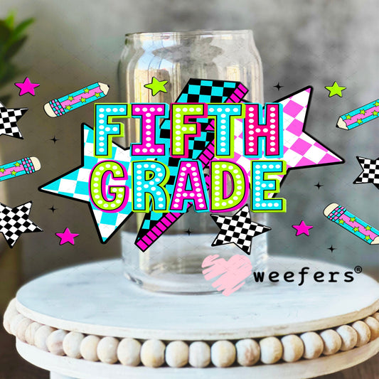 UV DTF Cup Wraps - Fifth Grade Checkered 16oz Libbey Glass Original Size Weefers