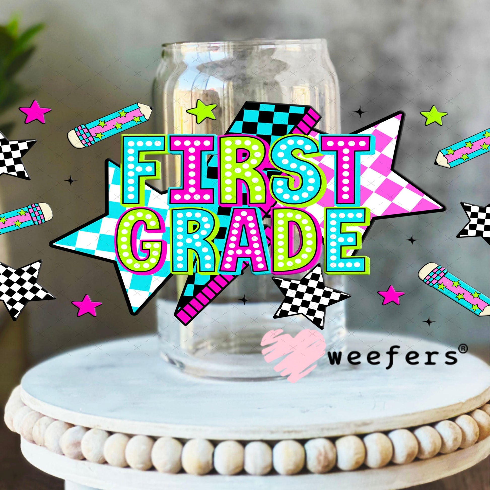 UV DTF Cup Wraps - First Grade Checkered 16oz Libbey Glass Original Size Weefers