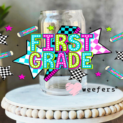 UV DTF Cup Wraps - First Grade Checkered 16oz Libbey Glass Original Size Weefers