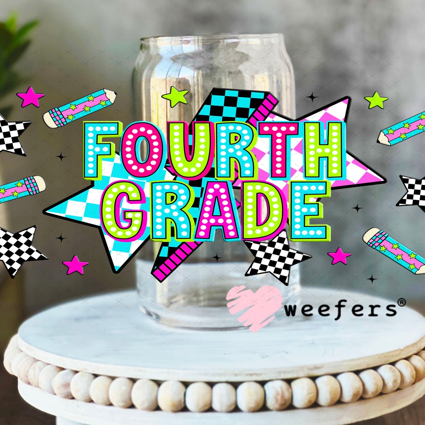 UV DTF Cup Wraps - Fourth Grade Checkered 16oz Libbey Glass Original Size Weefers
