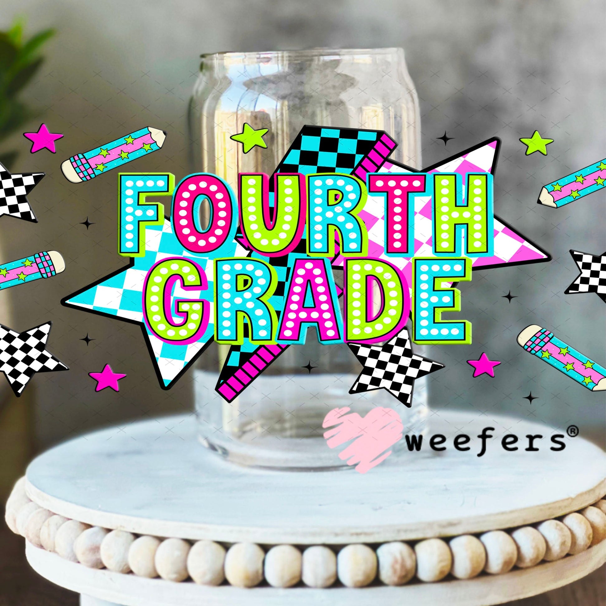 UV DTF Cup Wraps - Fourth Grade Checkered 16oz Libbey Glass Original Size Weefers