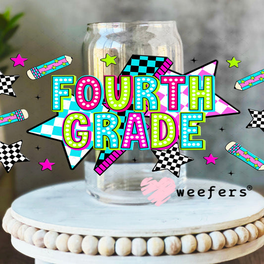 UV DTF Cup Wraps - Fourth Grade Checkered 16oz Libbey Glass Original Size Weefers
