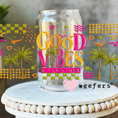 UV DTF Cup Wraps - Good Vibes Green Pink 16oz Libbey Glass Original Size Weefers