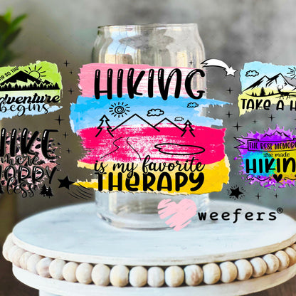UV DTF Cup Wraps - Hiking is my Favorite Therapy 16oz Libbey Glass Original Size Weefers