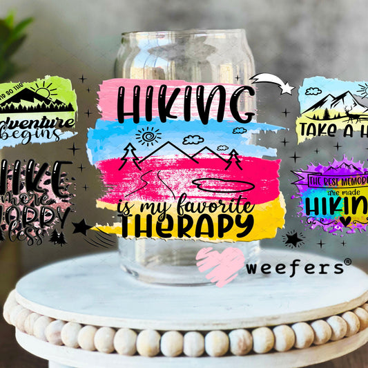 UV DTF Cup Wraps - Hiking is my Favorite Therapy 16oz Libbey Glass Original Size Weefers
