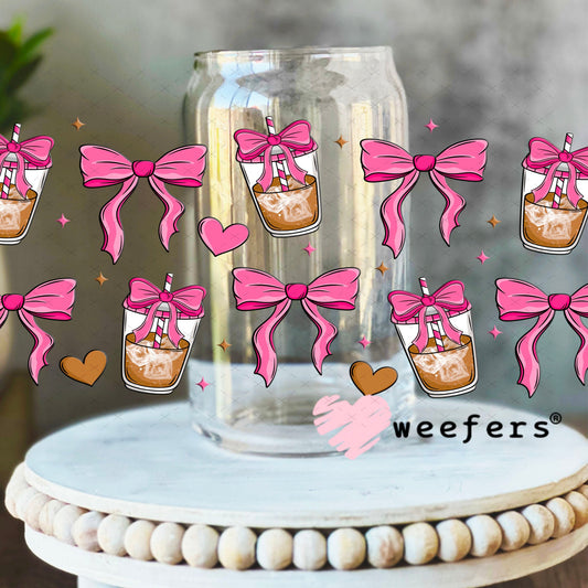UV DTF Cup Wraps - Coquette Pink Coffee 16oz Libbey Glass Original Size Weefers