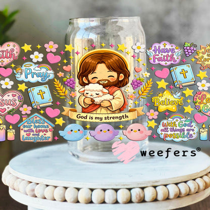 UV DTF Cup Wraps - God is my Strength 16oz Libbey Glass Original Size Weefers