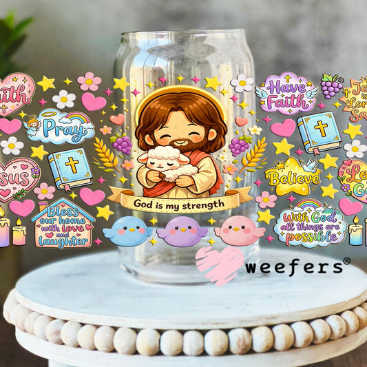 UV DTF Cup Wraps - God is my Strength 16oz Libbey Glass Original Size Weefers