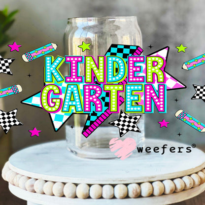 UV DTF Cup Wraps - Kindergarten Checkered 16oz Libbey Glass Original Size Weefers