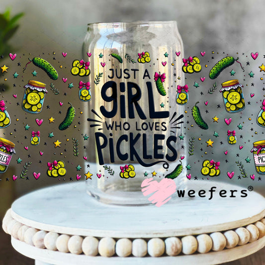 UV DTF Cup Wraps - Just a Girl who loves Pickles 16oz Libbey Glass Original Size Weefers