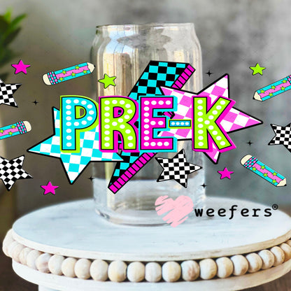 UV DTF Cup Wraps - Pre-K Checkered 16oz Libbey Glass Original Size Weefers