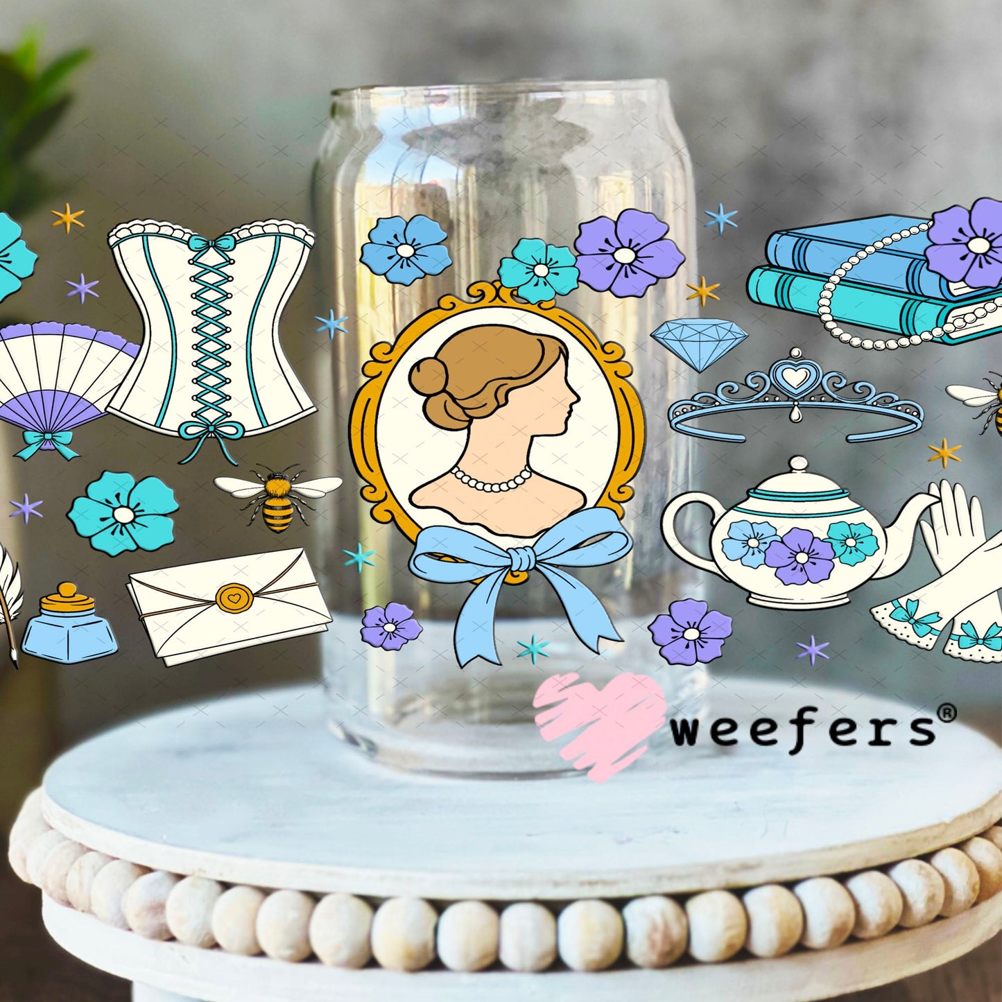 UV DTF Cup Wraps - Victorian Era Bridgerton 16oz Libbey Glass Original Size Weefers
