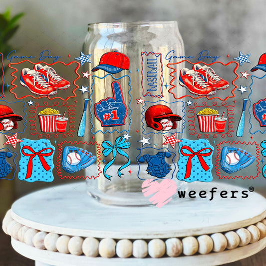 UV DTF Cup Wraps - Retro Baseball Gameday 16oz Libbey Glass Original Size Weefers
