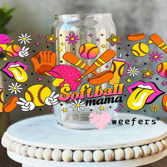 UV DTF Cup Wraps - Softball Mama Retro 16oz Libbey Glass Original Size Weefers