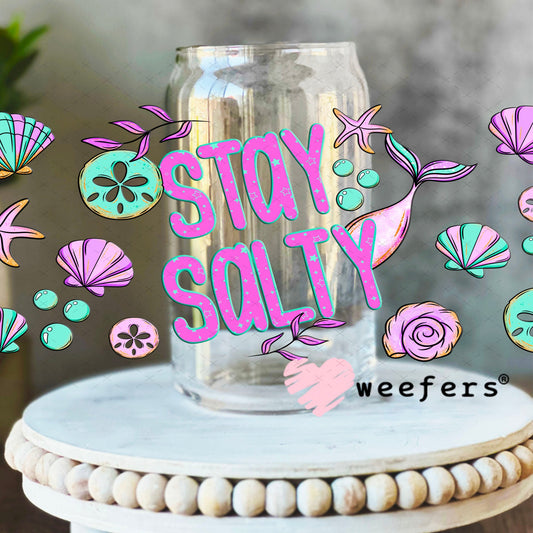 UV DTF Cup Wraps - Stay Salty Teal Purple 16oz Libbey Glass Original Size Weefers
