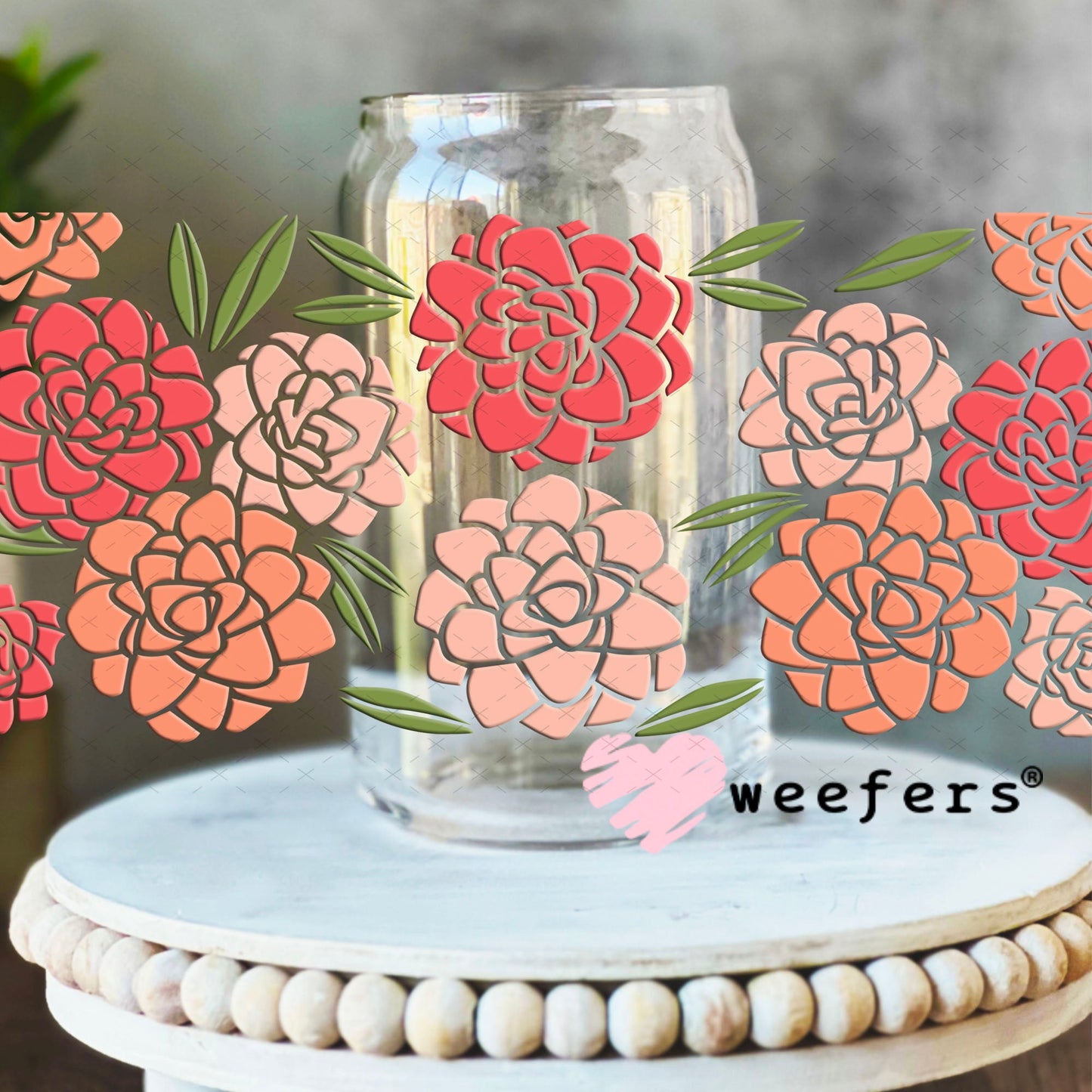 UV DTF Cup Wraps - Peonies Peach 16oz Libbey Glass Original Size Weefers