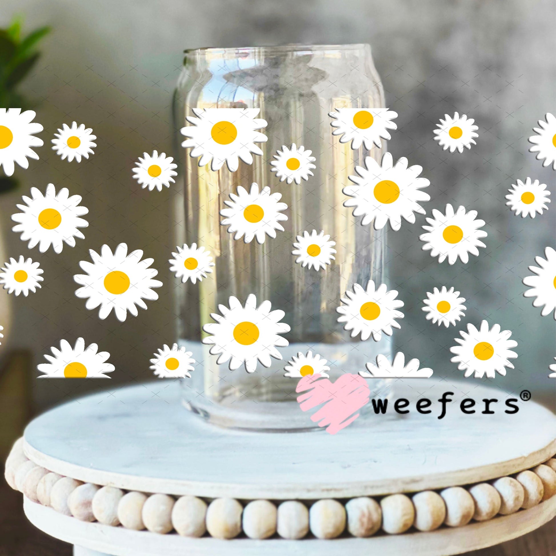 UV DTF Cup Wraps - White Daisies 16oz Libbey Glass Original Size Weefers